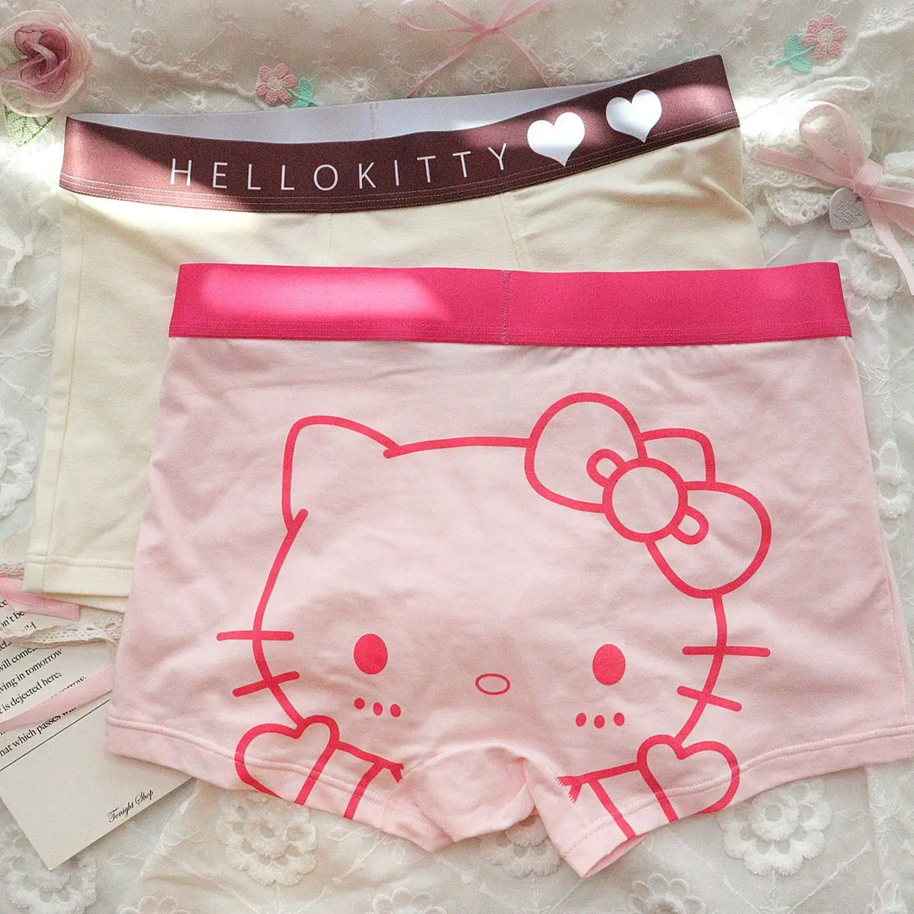 New Cute Hello Kitty Printed Boyshort mutandine per uomo, cotone Cute Pink Underwear Fashion Cartoon Boxer da uomo