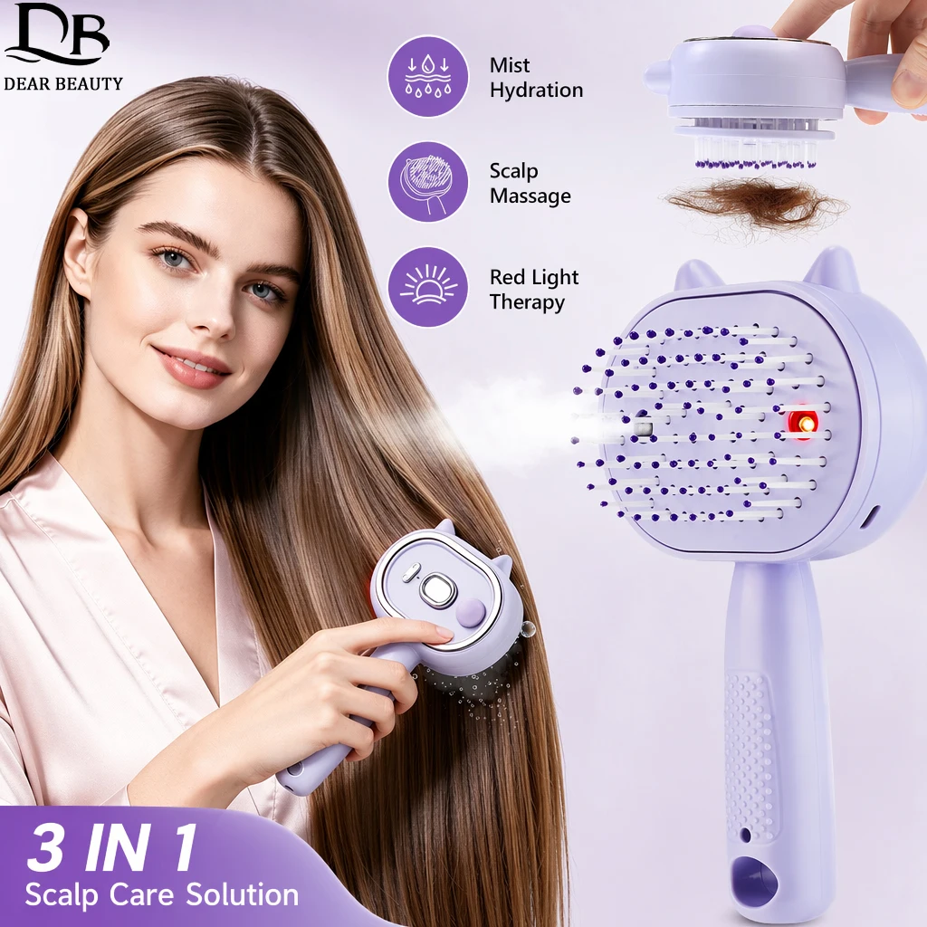 Electric Spray Massage Comb Red Light Scalp Massager Brush Anti-Static Reduce Frizz Moisturize Steam Hair Comb Oil Applicator