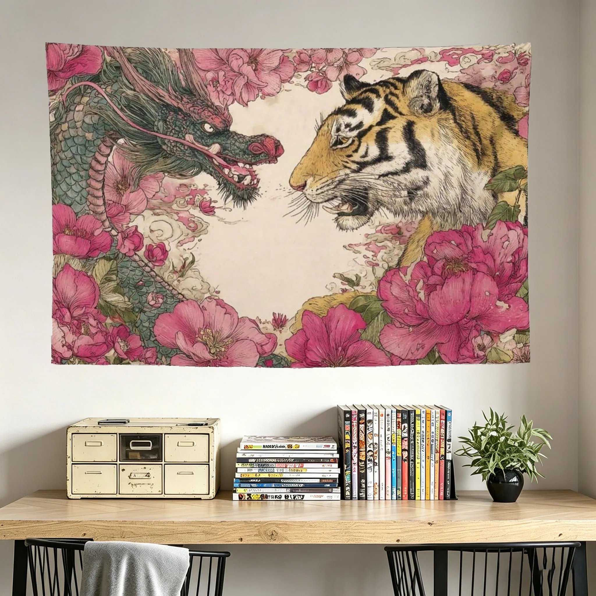 1pc Tiger Confronts Dragon Tapestry Bohemian Style Tapestry Bedroom Tapestry Suitable For Bedroom Dorm Room Stuff