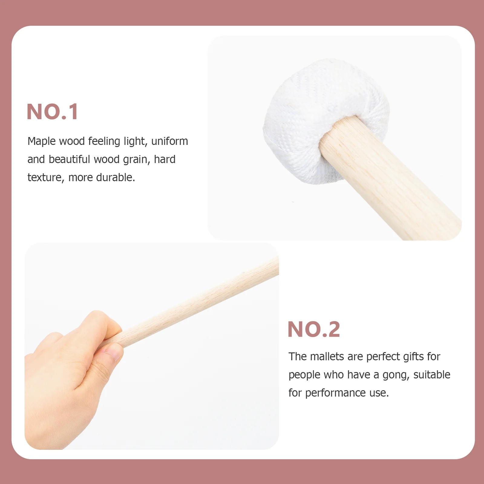 2 Pcs Gong Hammer Mallet Drumsticks Small Wood Hammers for Percussion Mallets Wooden Parts Man