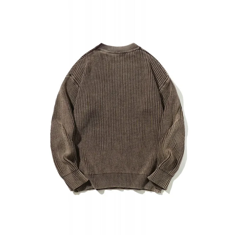 

Menswear Simple Trendy Solid Color Round Neck Sweater Loose Fit Coffee Long Sleeve Knitted Pullover Tops Autumn
