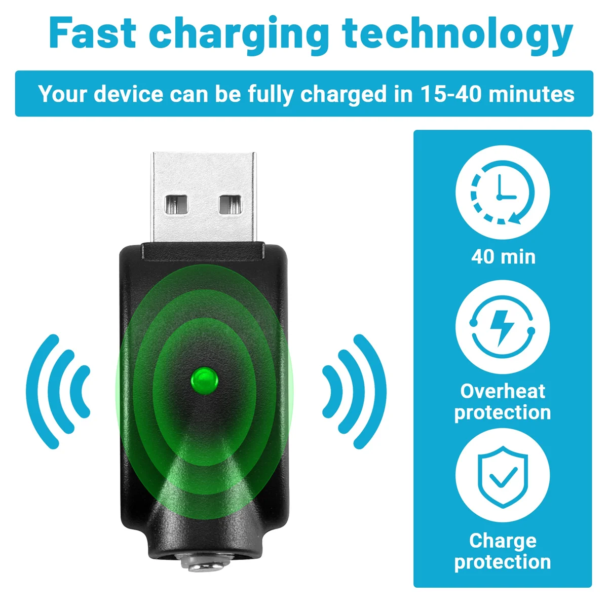 Зарядное устройство BISMZ, 2 шт., USB-кабель с резьбой, портативное USB-зарядное устройство для вейпа, со светодиодным индикатором, интеллектуальная защита от перезарядки