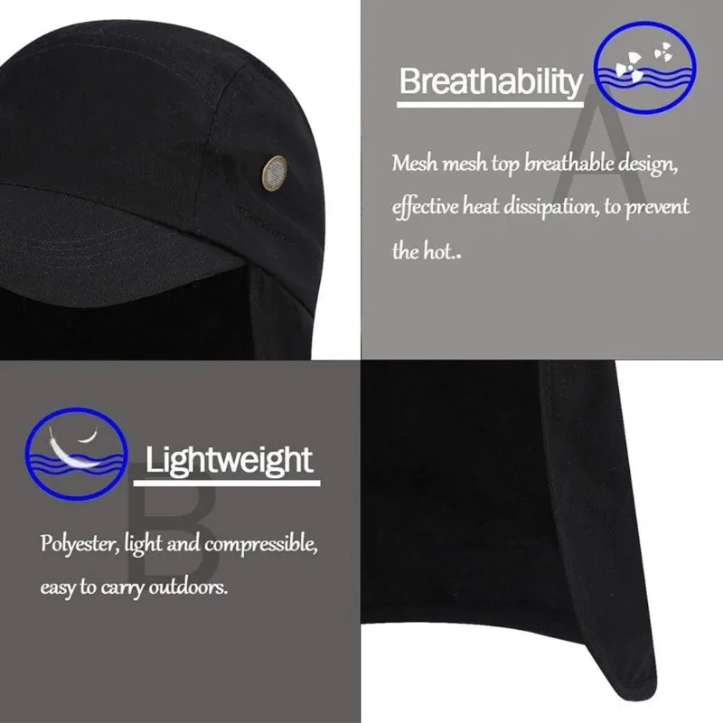 Atmungsaktive Angelkappen für Damen und Herren, breite Krempe, Sonnenhut mit Nackenklappe für Outdoor, Sommer, Sonnenschutz, Fischerhüte, Reisen, Wandern – Detail 6