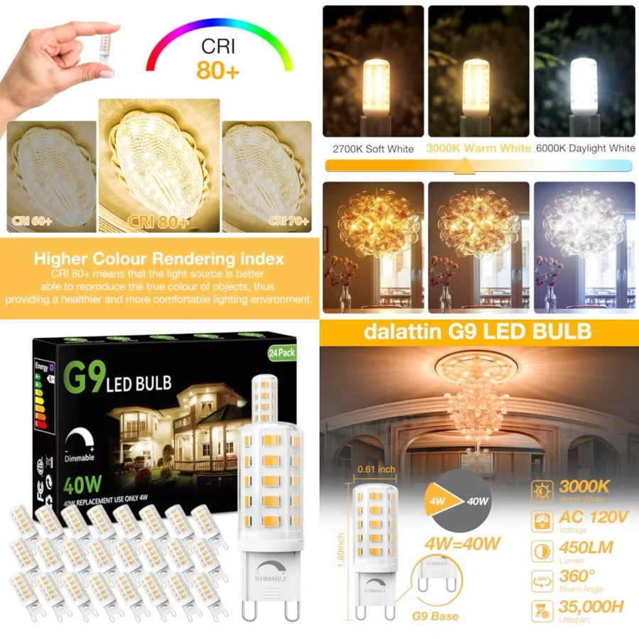 

Dimmable G9 LED Bulb 4W Equivalent 40 Watt,,T4 G9 Bi-pin Base Halogen Replacement, G9 Socket Light Bulb for Chandelier Wall Sco