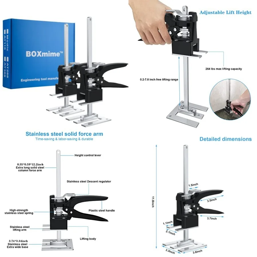 

Labor Saving arm Tool-12 inch Portable Height Adjustable Lift Jack, Precision Clamping Hand Device for Drywall, Tile Locator, F