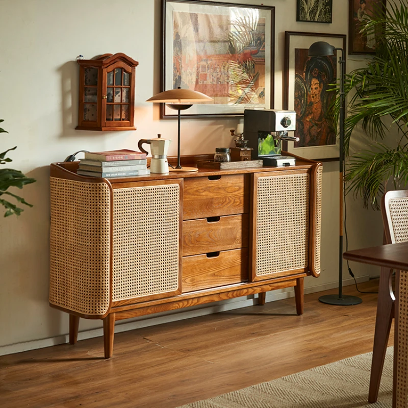 

Vintage solid wood dining cabinet, living room, household tea cabinet, storage cabinet, and integrated wall facing foyer cabinet