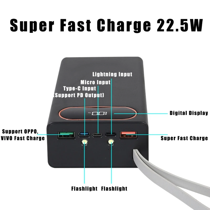 12Slot 18650  22.5W Power Bank for Case Mobilephone Fast Charge Battery Box Power Bank DIY Accessories