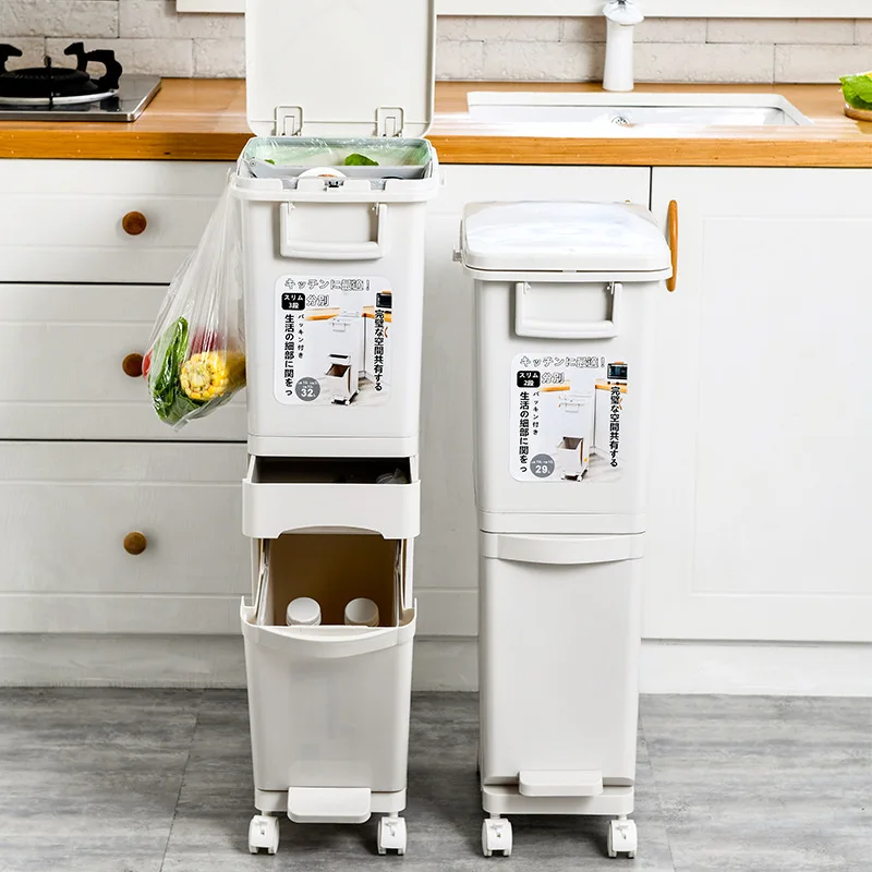 Kitchen household gap classification, garbage can gap dry and wet separation, floor pedal, press type, automatic movable