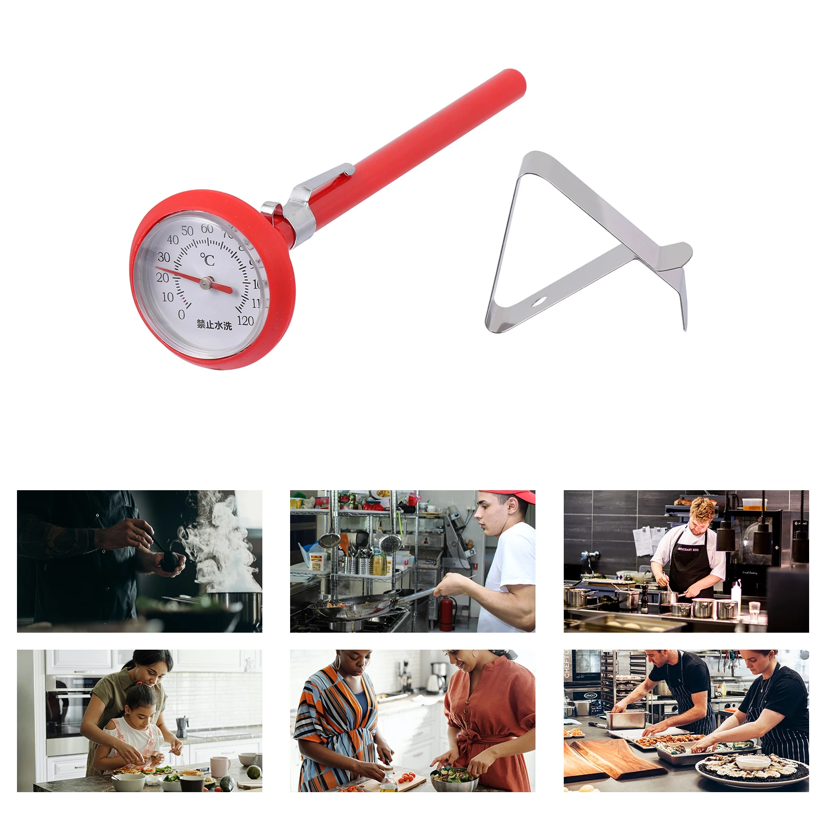 

1 set 1 Set Stainless Steel Cooking Thermometer With Clip Food Grade Heat Resistant Household Temperature Gauge Oven