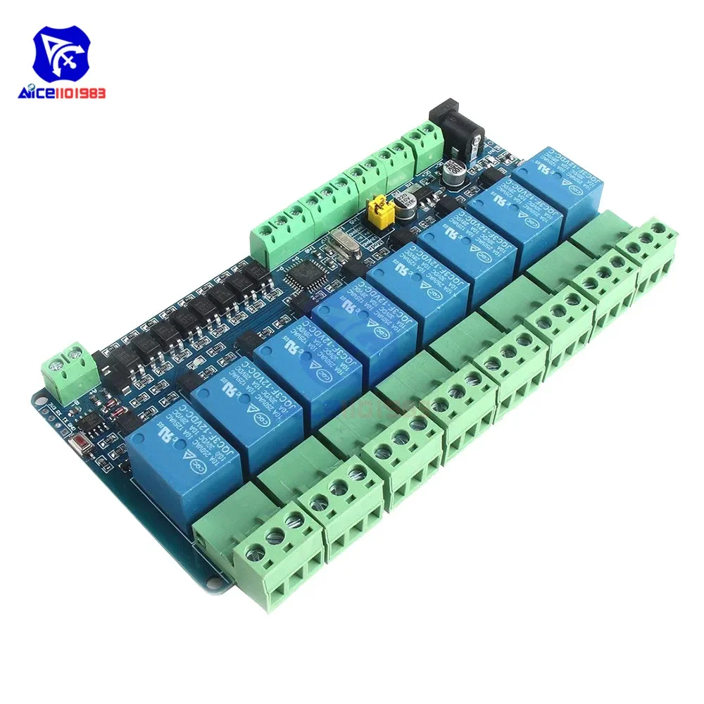 diymore Modbus RTU 8 Channel 12V Relay Output Board Module Switch Input RS485 / TTL Communication Module