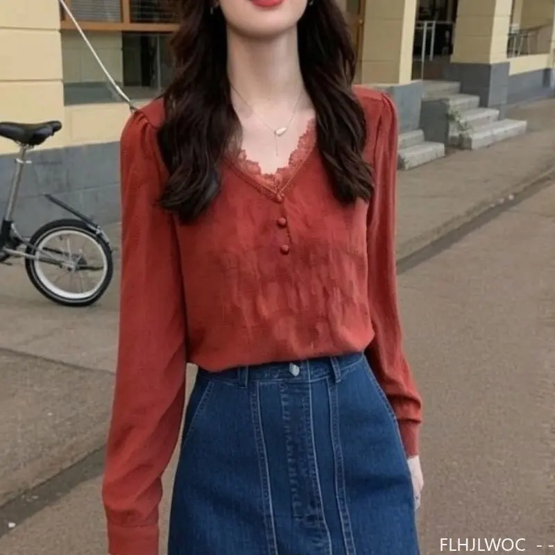 Ретро Винтаж Кружевные топы с оборками Блузки Симпатичные девушки Женские базовые рубашки с длинными рукавами и v-образным вырезом в японском стиле Красные, синие, белые хлопковые рубашки Ретро Винтаж Кружевные топы с оборками Блузки Симпатичные девушки Женские базовые рубашки с длинными рукавами и v-образным вырезом в японском стиле Красные, синие, белые хлопковые рубашки