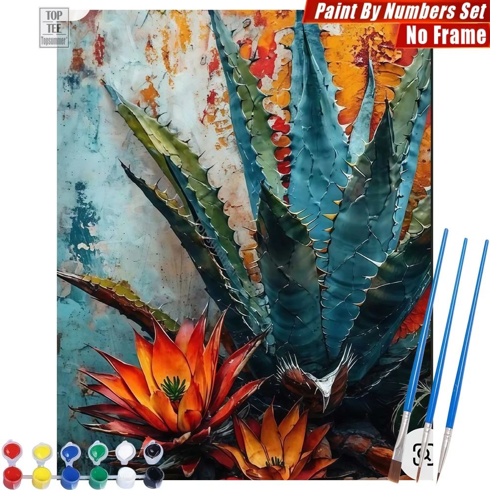 Vibrant Agave Flowers Paints By Numbers Set - Impasto Desert Composition Home Bedroom Decor Birthday Gift For Son