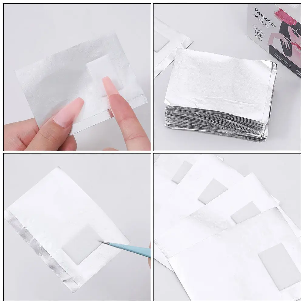 100Pcs Foil Wraps for Nail Removal with Cotton Pads Soak Off Gel Polish Remover Kit Easy Clean Healthy Nail Polish Removal Tool