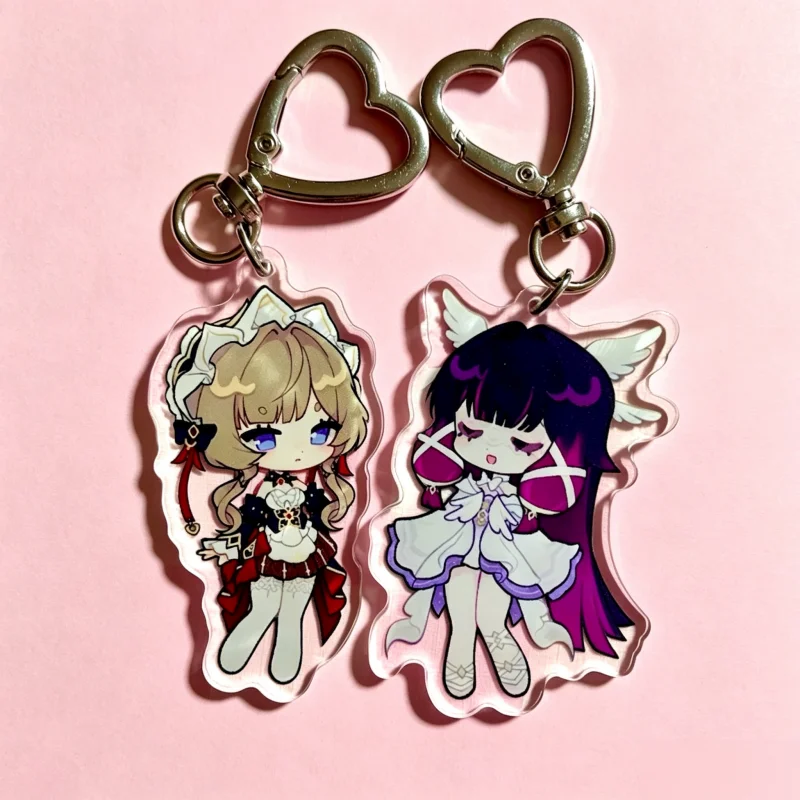 Q Version Fantasy Angel Girl Acrylic Keychain, 2.5 Inch Double‑Sided Printed Bag Charm With Heart‑Shaped Metal Clasp, Cute Chara