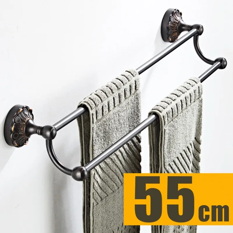 55Cm Towel Bars Black Bronze Bathroom Hardware Double Bar Towel Rack Factory Wholesale