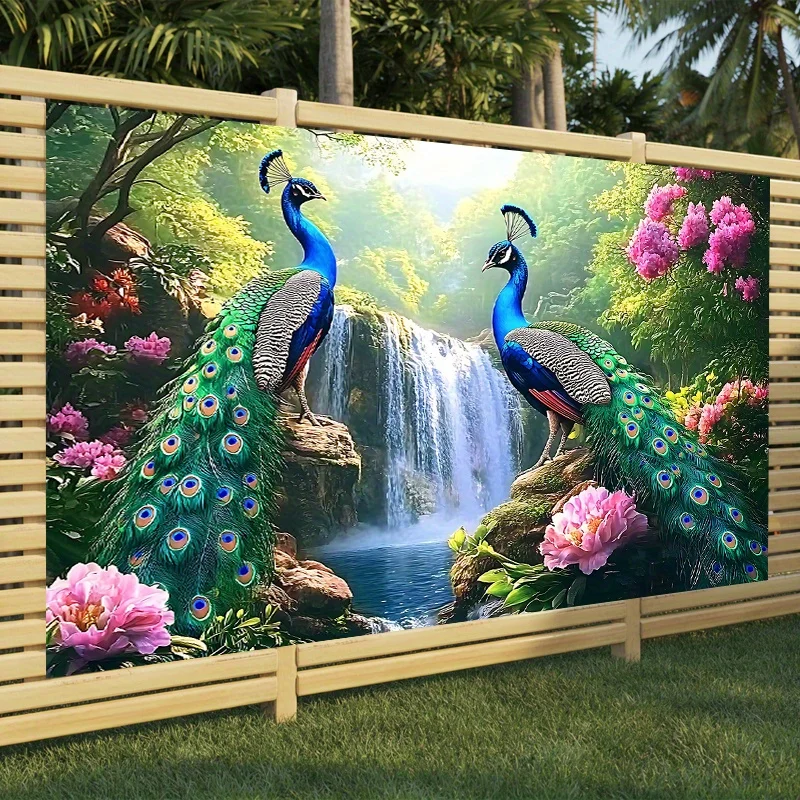Vivid Peacocks Waterfall Tapestry Wall Hanging Tropical Jungle Floral Art Print Luxury Nature Decor Backdrop for Bedroom Living