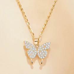 Trendy Butterfly Pendant Necklace for women's Stainless Steel Link Chain Wedding Jewelry Gift