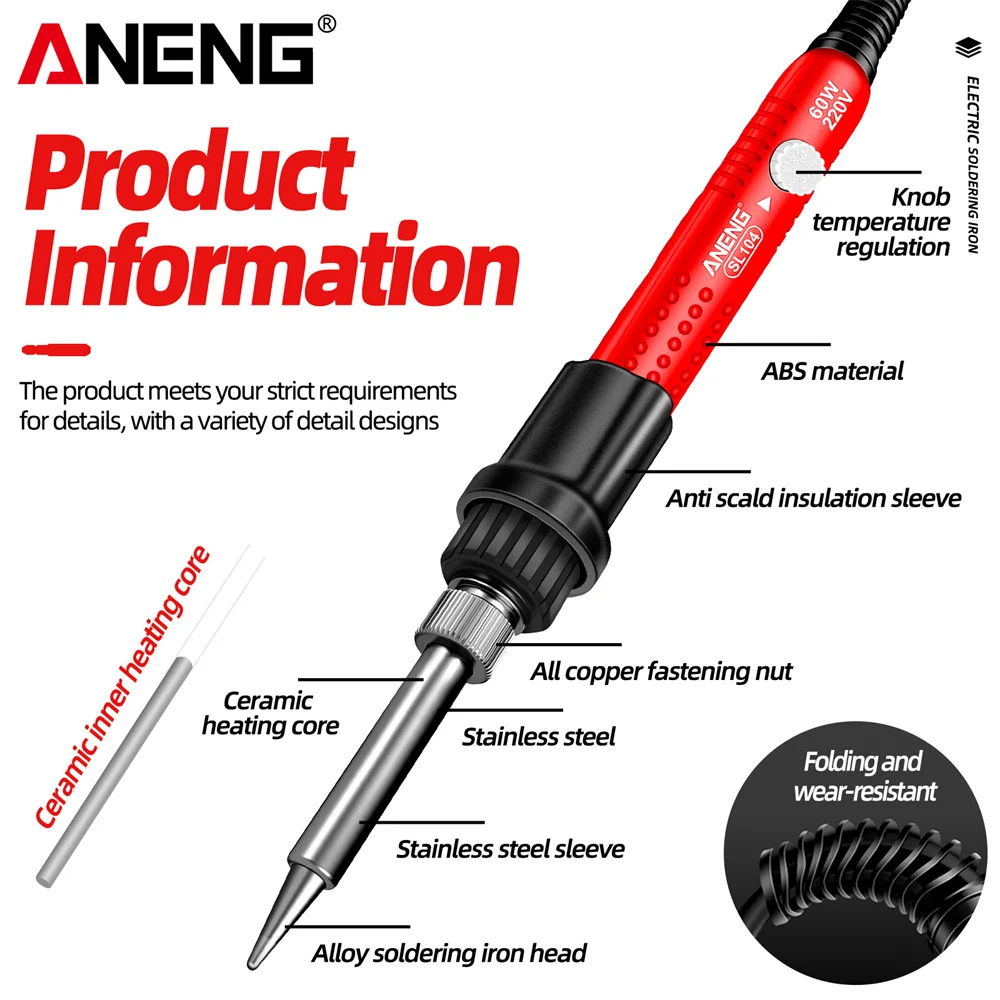 ANENG SL104 Electric Soldering Iron 60W Fast Welding Equipment 110V/220V Rework Station Heat Pencil Tip Professional Repair Tool