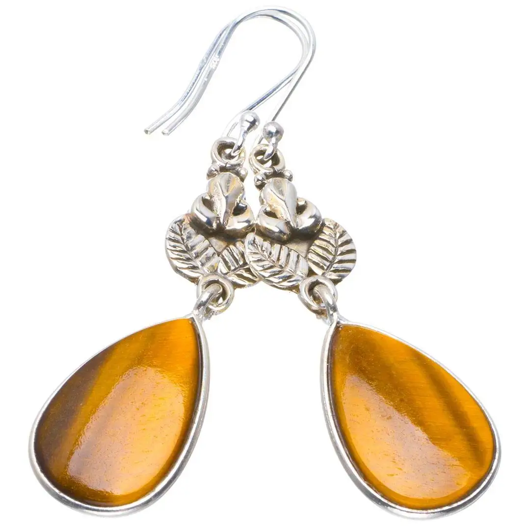 

StarGems® Natural Tiger Eye Handmade Unique Owl 925 Sterling Silver Earrings 2.25" B2587