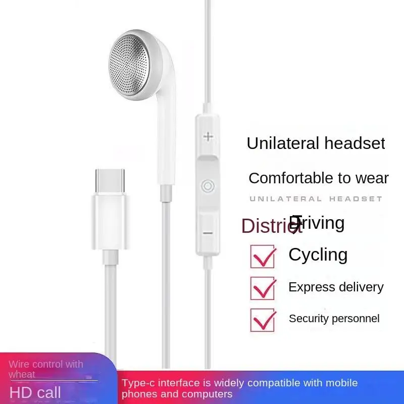 USB Type-C Earphone Single-Side Earphone USB-C Earbud,Single-Ear Earbud with Mic for Samsung,Xiaomi,Huawei and More