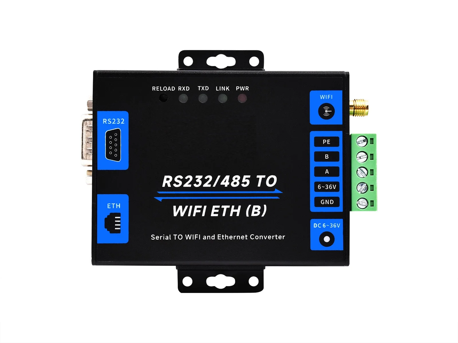 Porta de rede PoE Modbus MQTT Gateway, servidor serial industrial, RS232, RS485 para WiFi e Ethernet