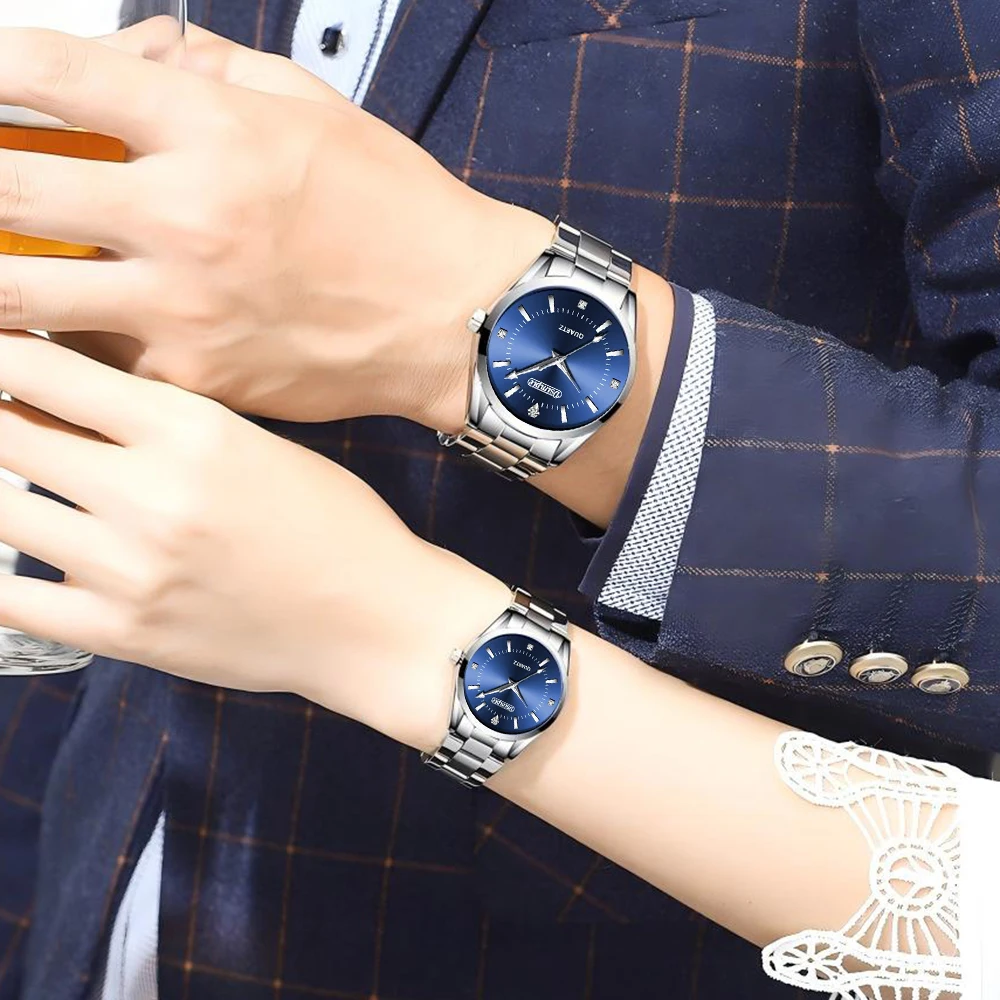 2 unids/set elegante conjunto de relojes para parejas, correa de acero inoxidable, movimiento de cuarzo, minimalista |   Relojes de pareja |   Regalos del Día de San Valentín