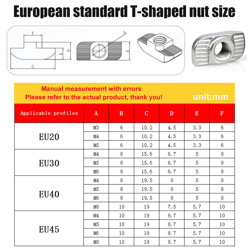 T-nut Sliding T Nut Hammer Drop In Nut Fasten Connector 2020 3030 4040 4545 Aluminum Extrusion Profile  M3 M4 M5 M6 M8 Slot Nuts