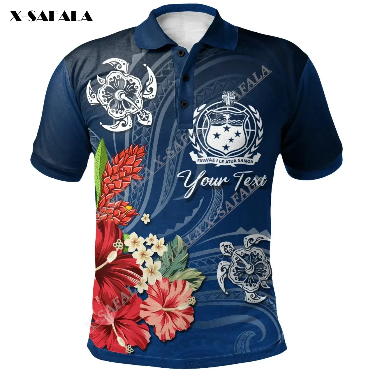 

Samoa Personalised Custom Polynesian Pattern Flower And Turtle 3D Printed Unisex Polo Shirts Men's And Women's Casual Top