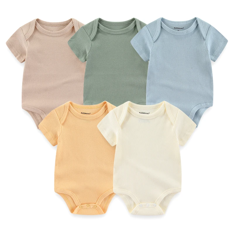 3/5/6/8PCS Solid Cotton Unisex Newborn Baby Girl Clothes Bodysuits Short Sleeve Baby Boy Clothes Jumpsuit Print Ropa Bebe