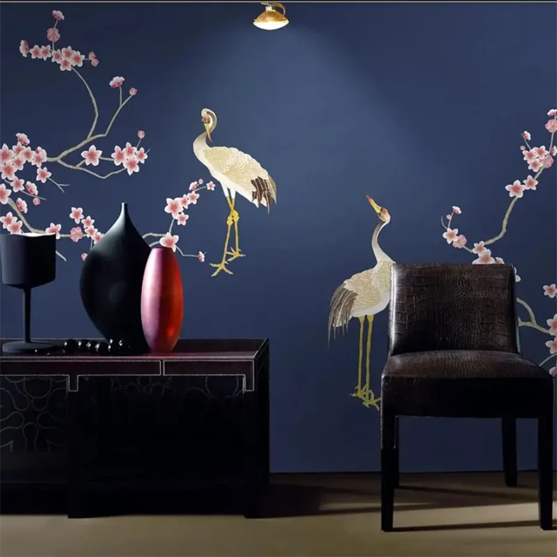 

Обои на заказ, 3d фреска, новый китайский стиль, ретро, ручная роспись, птицы, фон, настенный цветок, богатый декоративный элегантный персиковый фреска