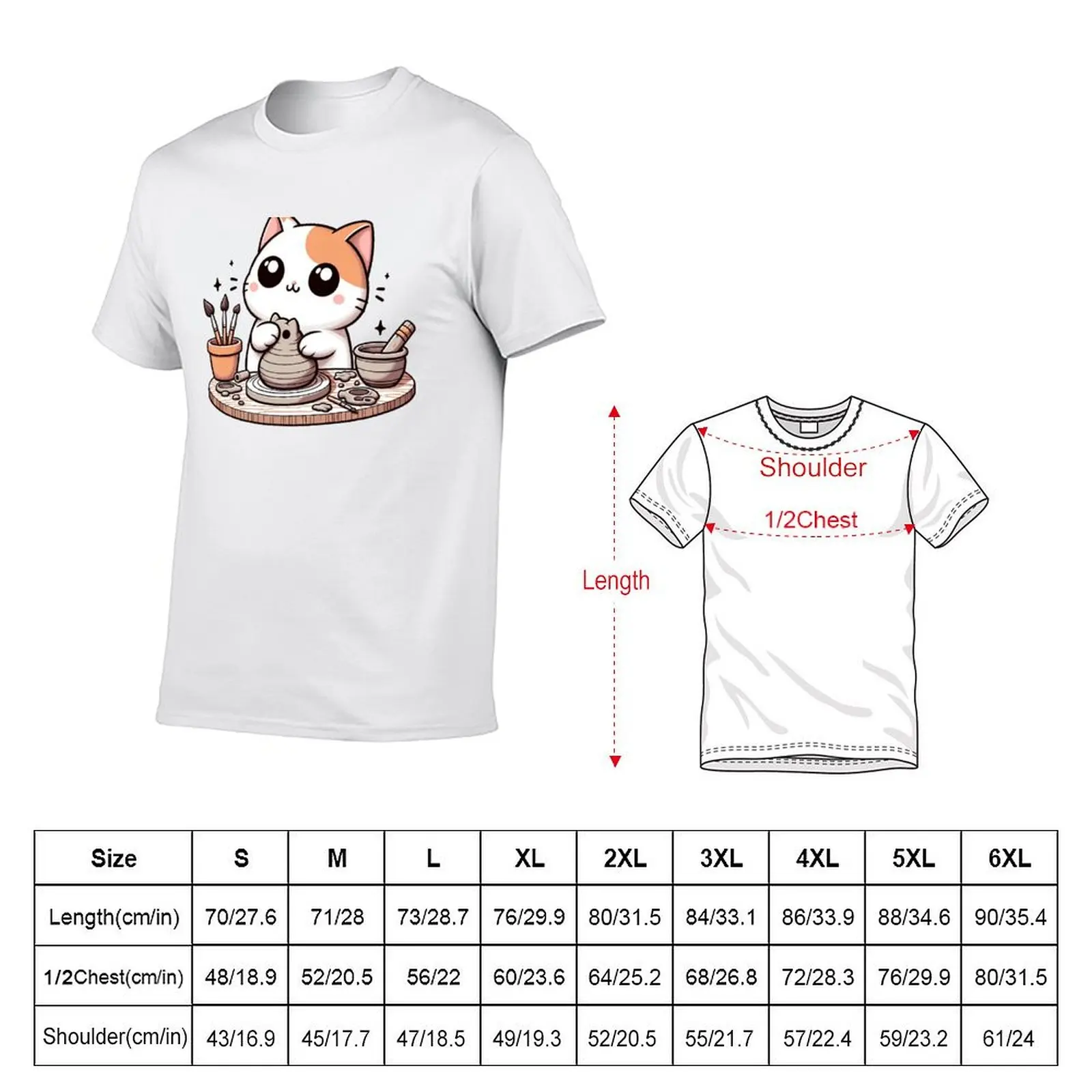 Clay Whiskers: Kawaii Potter Cat Crafting Delightful Ceramics T-Shirt Casual Work Wear T-Shirt