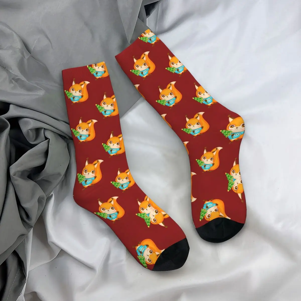 Christmas Squirrel Red Version Men's Socks Vintage Harajuku Street Style Novelty Seamless Crew Sock