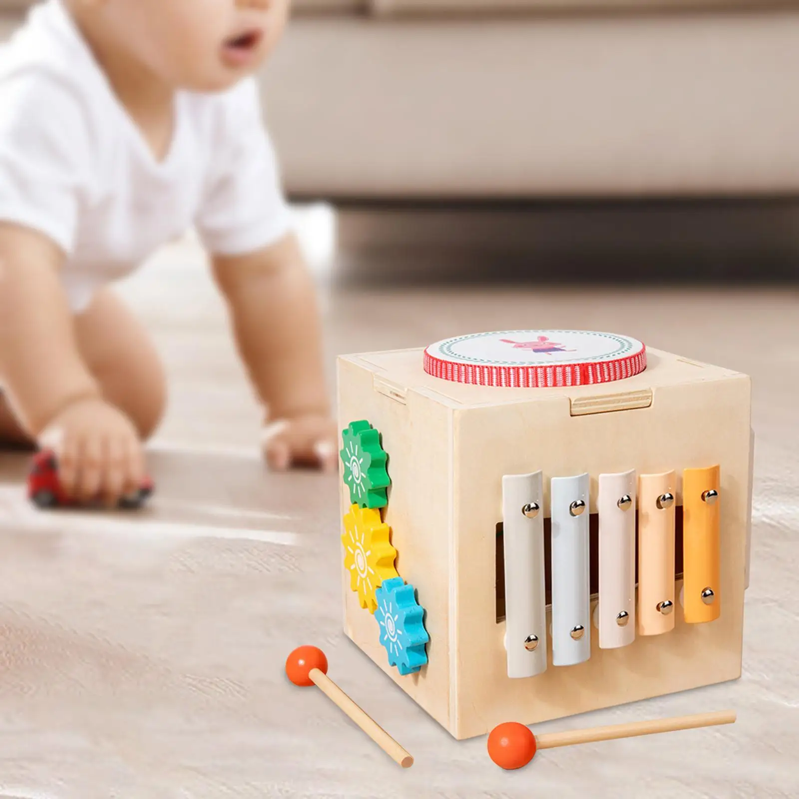 Activity Cube Drum Set Multifunctional Rhythm Educational Learning Toy Montessori Toys for Boys Girls Kids Baby Birthday Gift