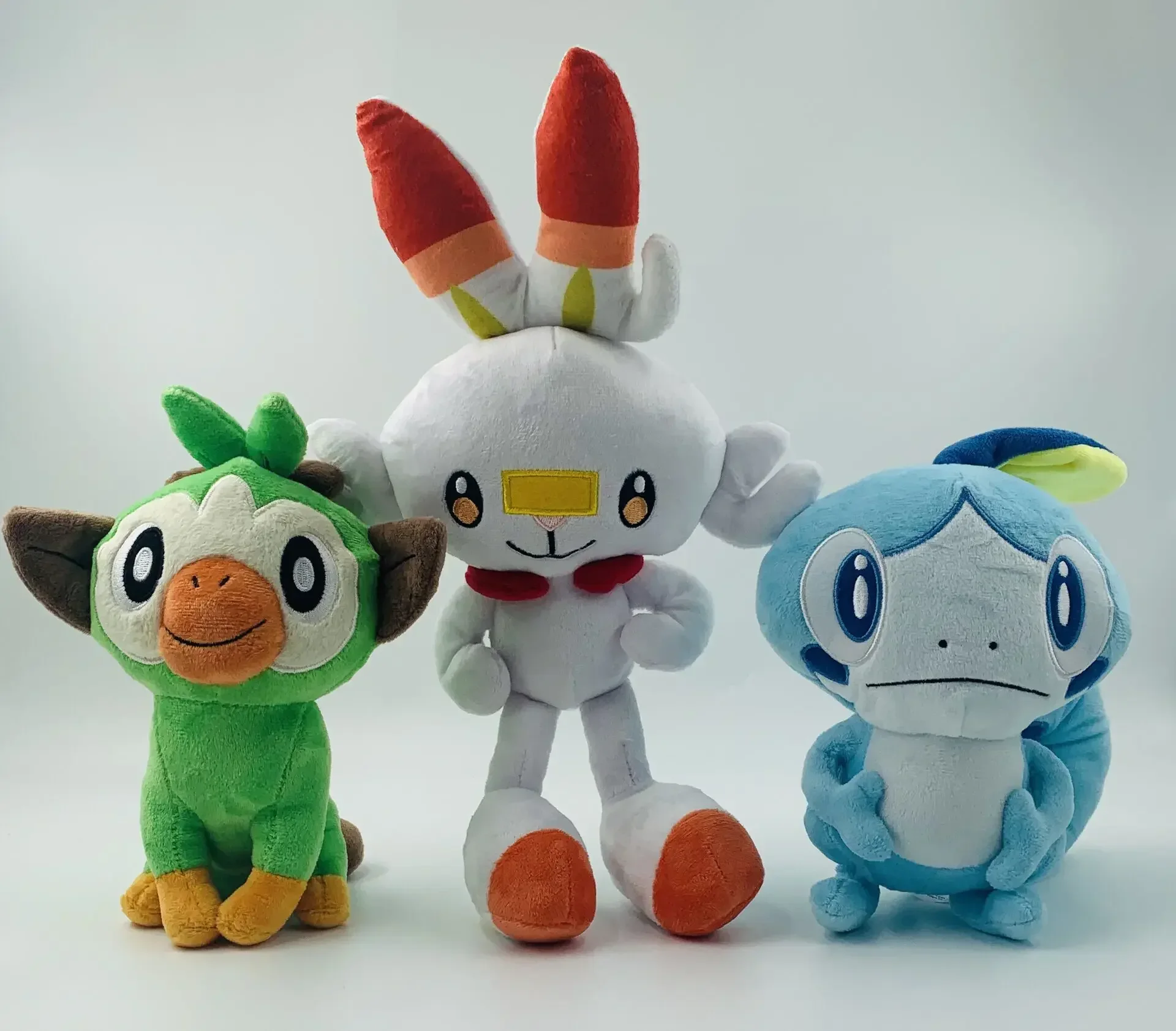 3Pcs/Set Anime Sword Shield Grookey Scorbunny Sobble Grass Fire Water Elf Plush Doll Stuffed Animals Kids Toys 20-35CM