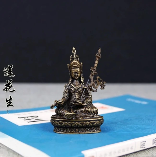 Antique Collection Brass Tibetan Buddha Statues Padmasambhava Master Pure Cooper Small Statue