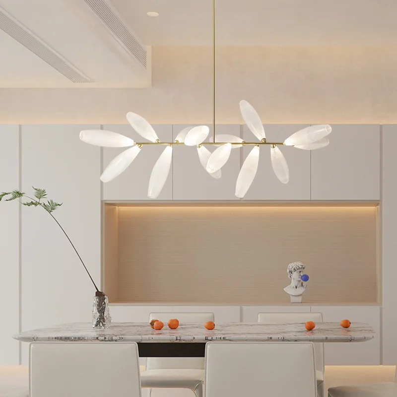 

Matt White Glass Oval Ceiling Chandelier Modern LED Light Home Decor Lustre Salon Gold Long Pendant Ceiling Lamp for Dining Room