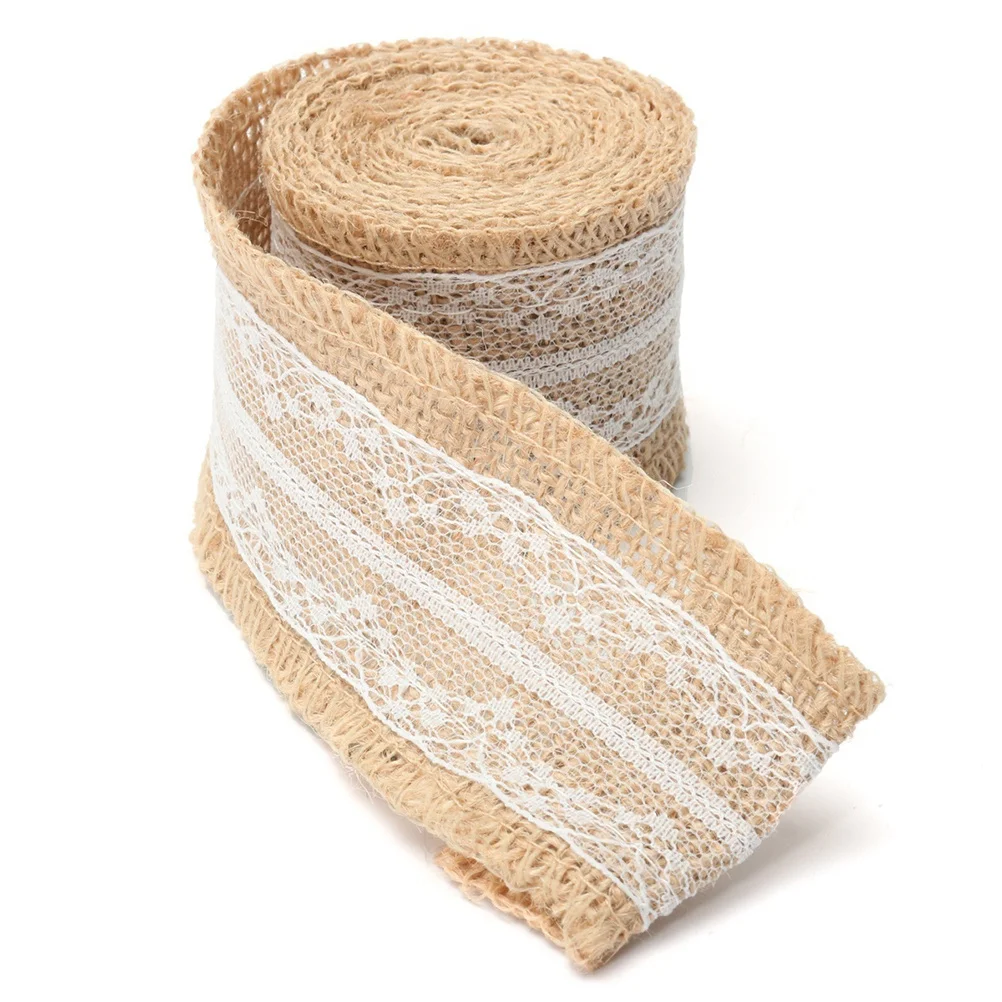 

200X5Cm Jute Ribbon Roll With Lace Natural Burlap Fabric For Diy Craft Gift Decor Handmade Projects Accessory Braid