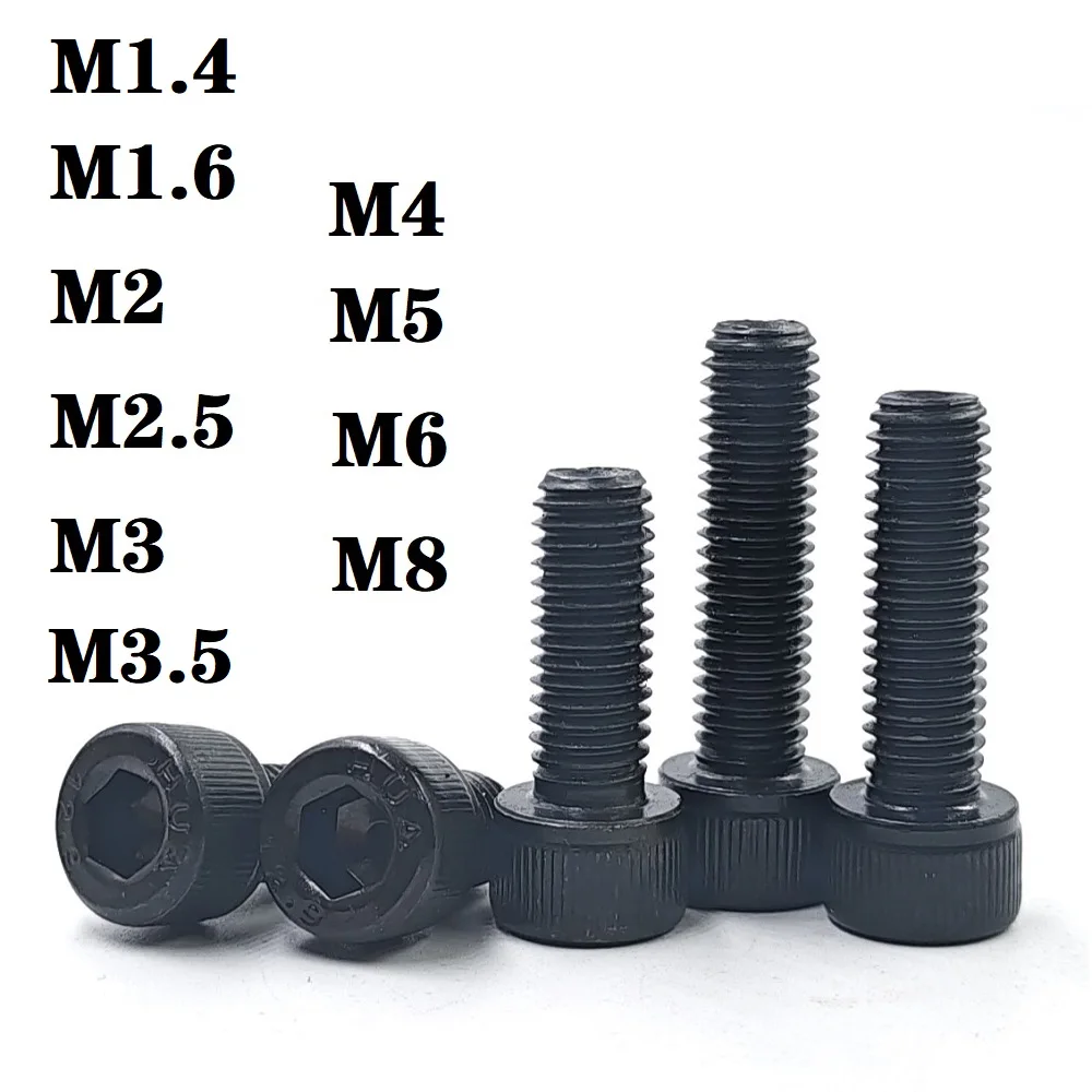 10-100pcs M1.4 M1.6 M2 M2.5 M3 M3.5 M4 M5 M6 M8 Hex Socket Cap Head Allen Bolt DIN912 Grade 12.9 Black Hexagon Screws