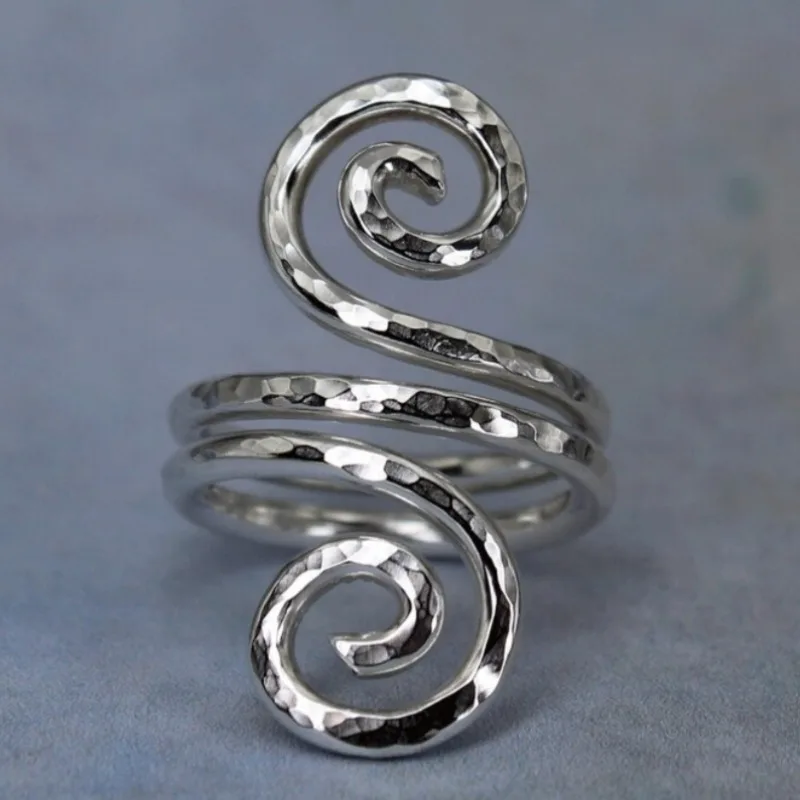 Vintage handgeschnitzter Spiralring für Damen, minimalistischer silberfarbener Metallring mit geometrischem Design, für den täglichen Gebrauch, Partyschmuck, Jubiläumsgeschenk