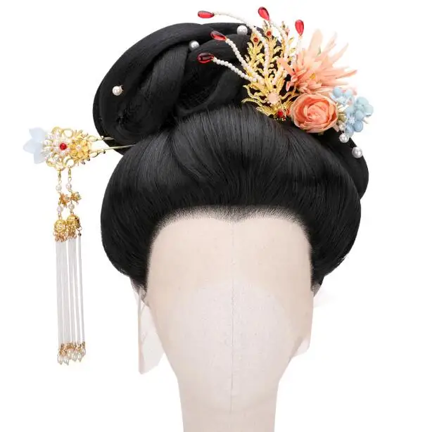 Chinese Ancient Tang Dynasty Queen Hai Women Wig Black Cosplay Include Hairpin