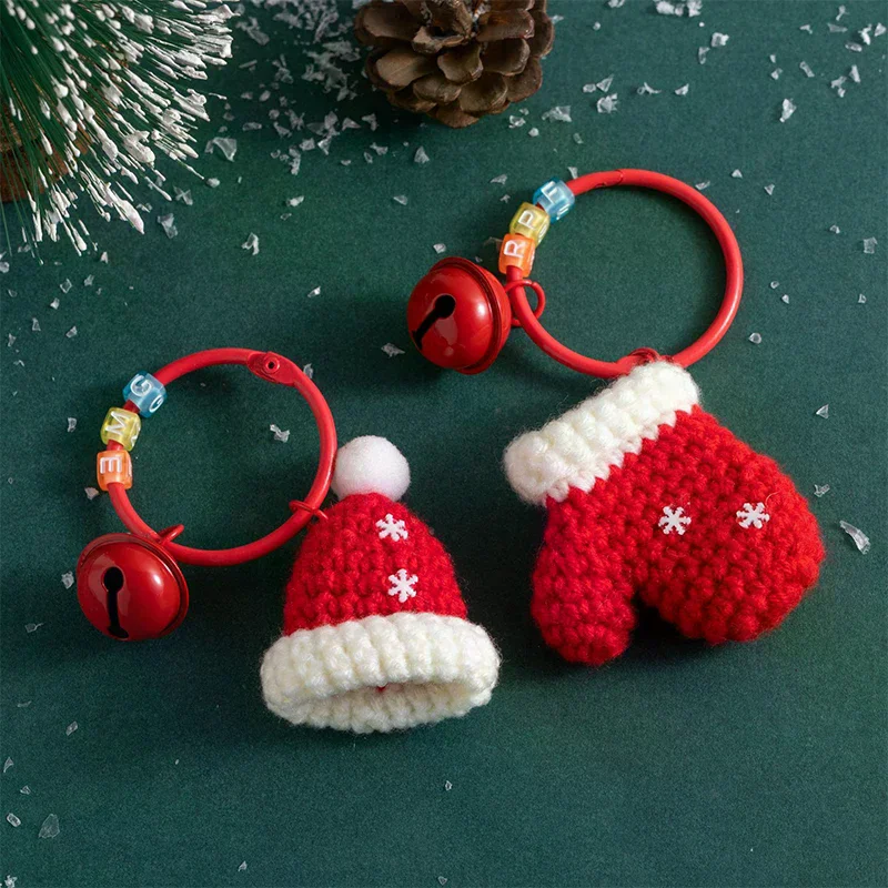 

2026 Christmas Crochet Santa Claus Keychain Pendant Bag Charm Cute Handmade Plush Wool Knitted Ornament Christmas Gift