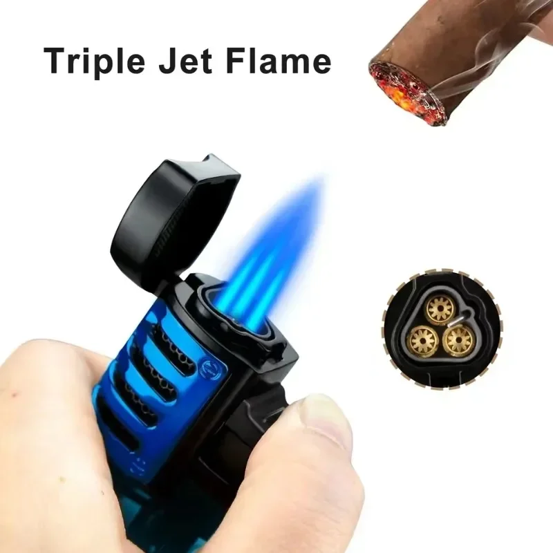 Men 3 Blue Flame Cigar Lighter Windproof Butane Gas Cigars Lighters Direct Spray Gun Jet Lighter Welding Torch Cigarette Smoking - Image 3