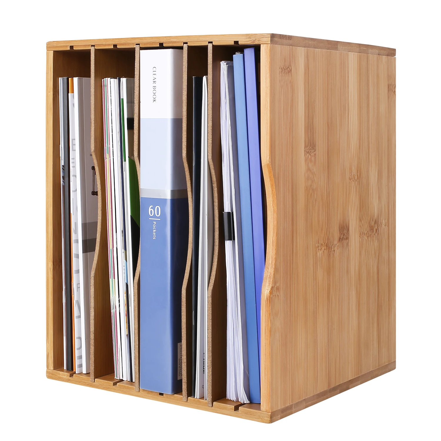 Getone Office File Tray, Bamboo Desk Tidy Organiser, File Sorter, 5 Tier Document/Paper/Letter Tray 36x25x26cm
