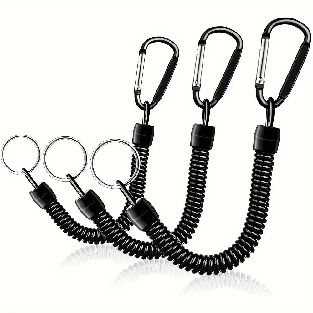 3P Spring Coil Keychains,Retractable Wrist Strap Safety Rope,8.46" To 47" Extendable,with Carabiner and Ring