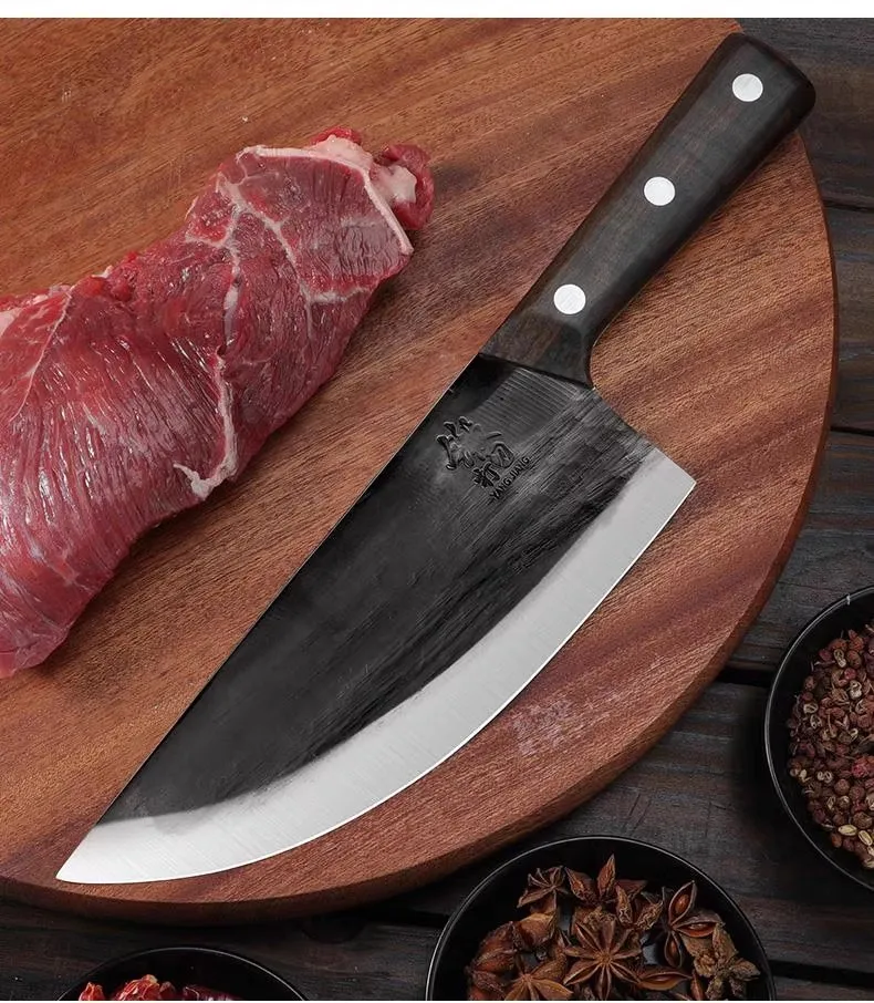 Longquan Hand-Forged Manganese Steel Butcher Knife, Bloodletting & Tenderloin Cutting Tool for Pig Slaughter C2612