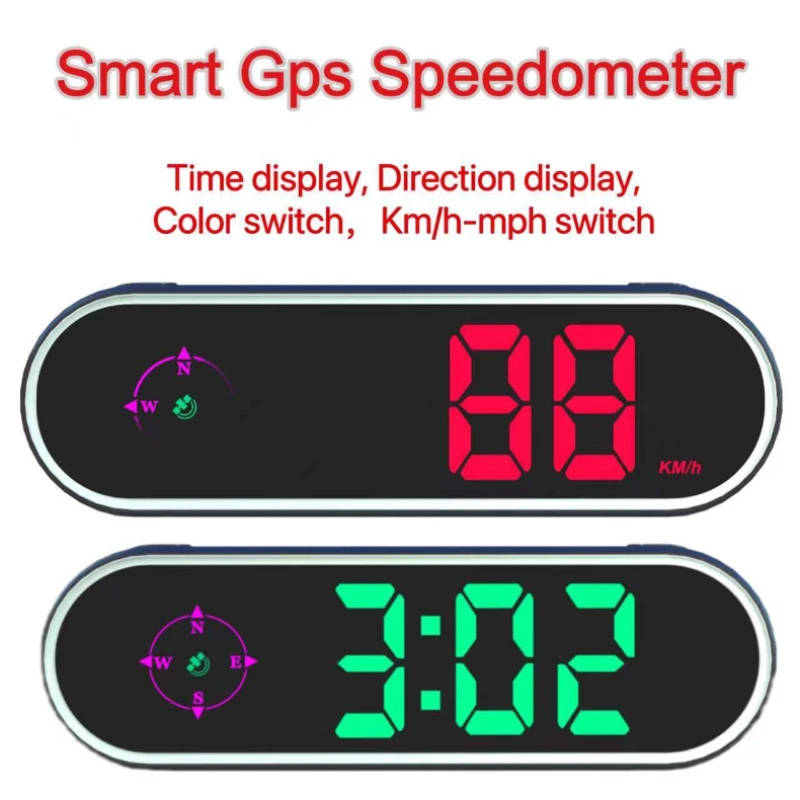 Car clock seven color dazzling speed display HUD clock all-in-one KMH/MPH switchable with compass