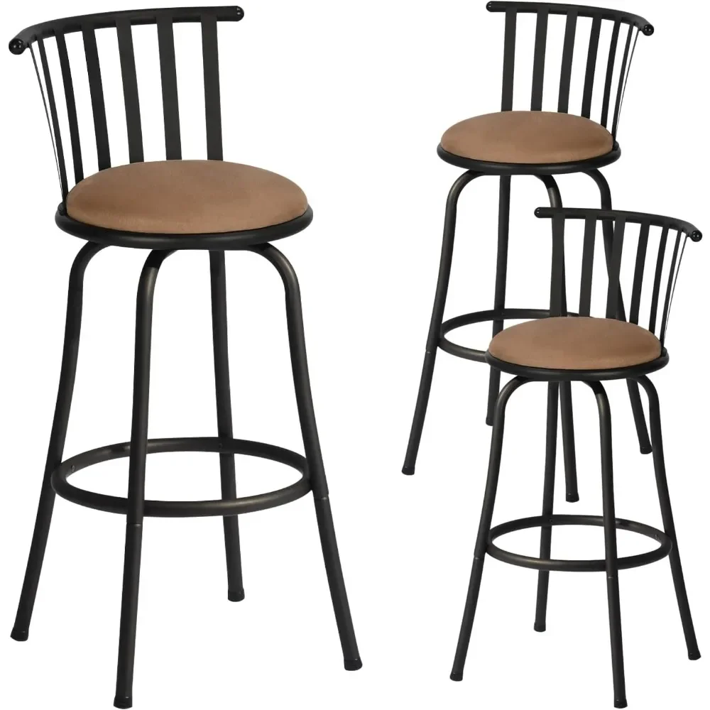 Taburetes de bar Juego de 3, sillas de bar estilo campestre con respaldo y reposapiés, taburetes giratorios con altura de mostrador para cocina, taburetes de bar