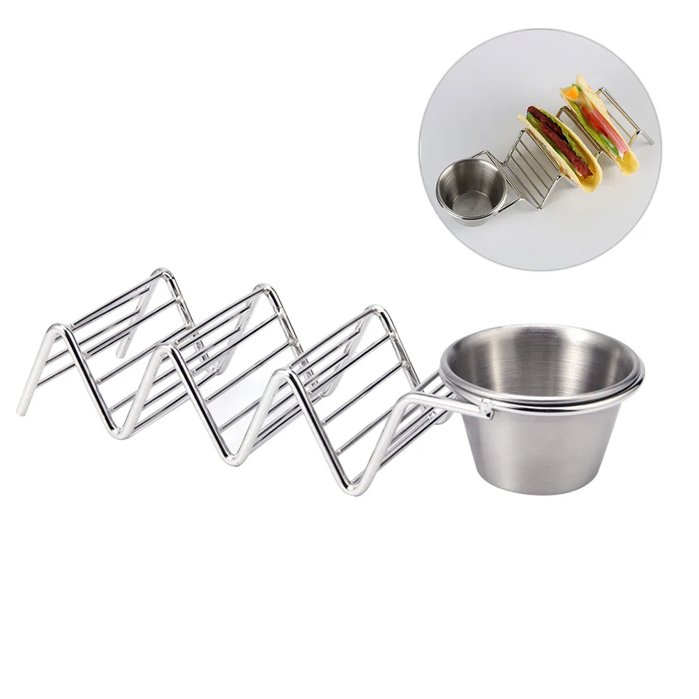 

2 pcs Crepe Stand Mexican Pancake Rack Corn Taco Holder 304 Stainless Steel Tray Stable Kitchen Barware