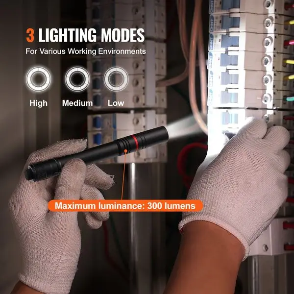 VEVOR Lanterna recarregável de 5,9 polegadas 300 lúmens 3 modos de iluminação Lanterna de bolso