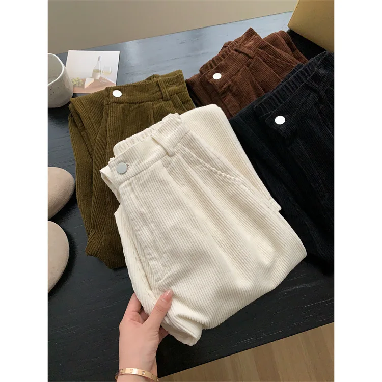 Corduroy Wide Leg Pant  Autumn Winter High Waisted Loose Casual Straight Leg Pants, Balloon Pants For Women